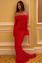 Lace Bustier Bell Sleeve Maxi Dress