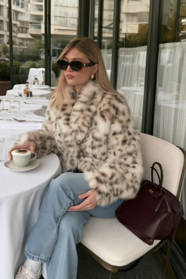 Faux Fur Leopard Pattern Coat Main image