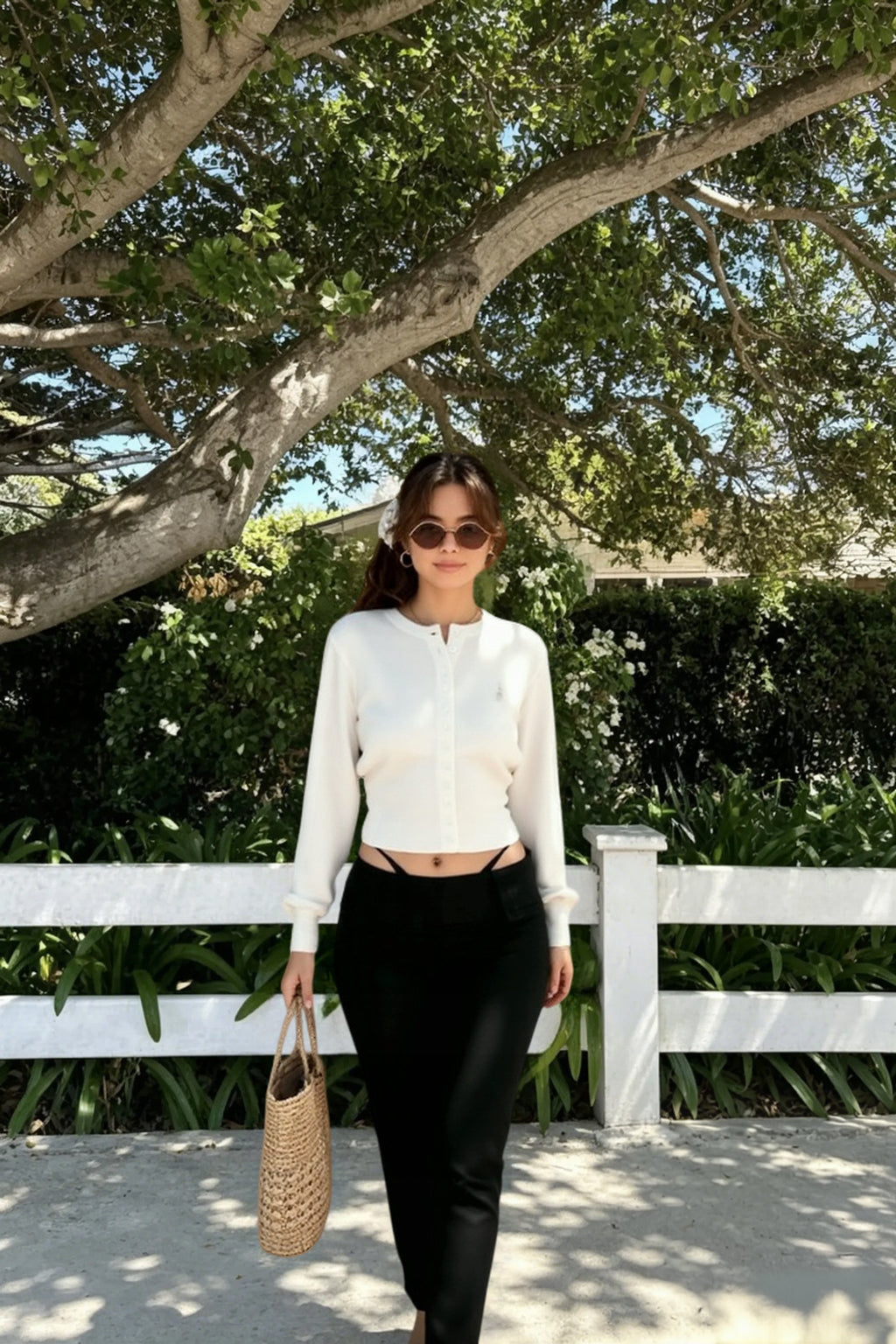 Embroidered Button Crop Cardigan
