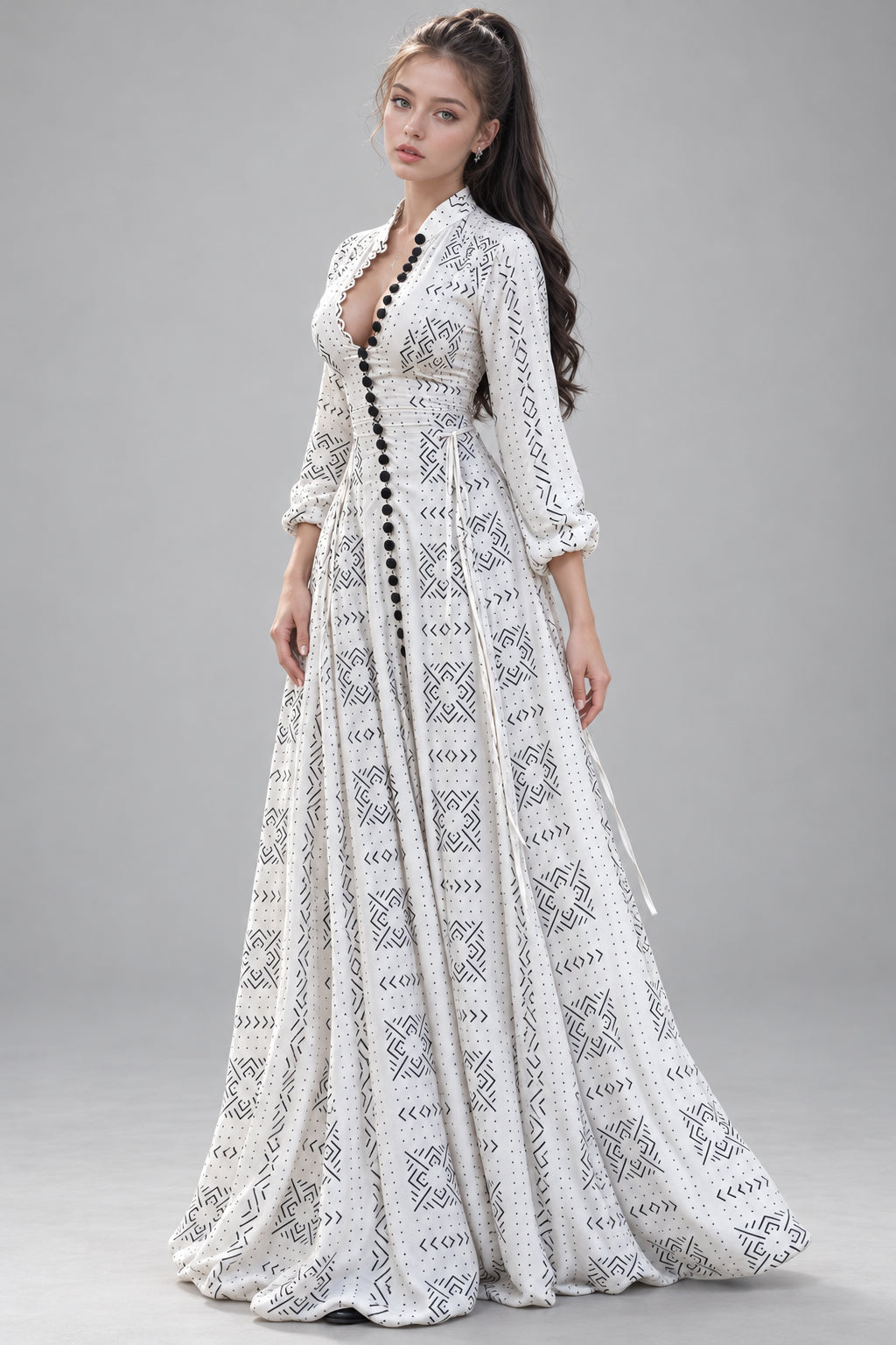 Casual Stand Collar Button Maxi Dress