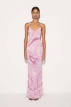Printed Satin Cami Slit Silk Dress