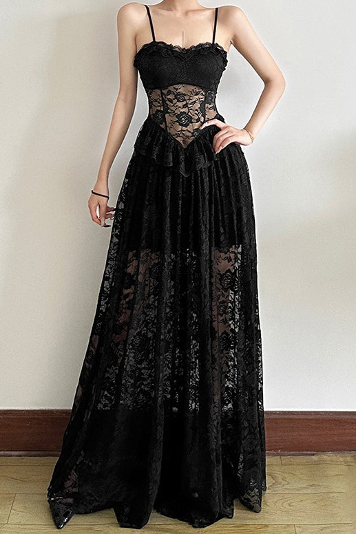 Sleeveless Ruffled Waist Maxi Lace Dress Secondary image