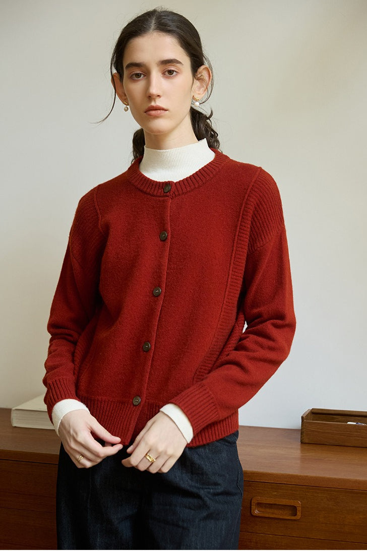 Vintage Round Neck Color Block Cardigan Secondary image
