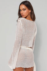 Sheer Tie Mesh Long Sleeve Bandeau Two Piece Set