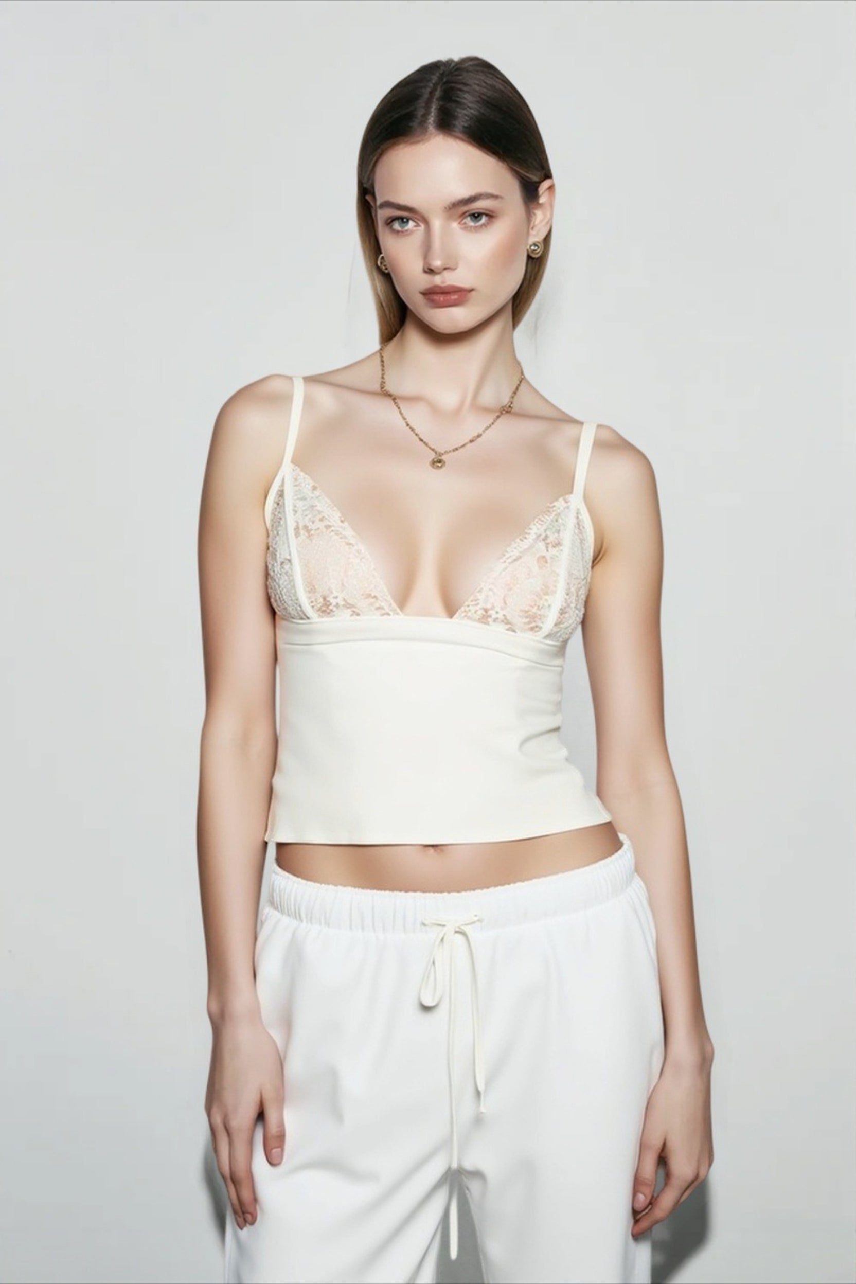 Lace Mesh Deep V Cami Top Main image