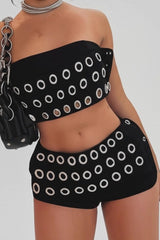 Gothic Grommet Cutout Bandeau Shorts Two Piece Set