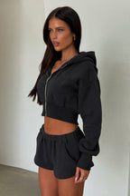 Basic Solid Cropped Hoodie Casual Two-Piece Set