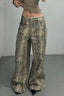 Snakeskin Print Mid Rise Wide Leg Jeans