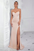 Strapless A Line Long Solid Formal Dress