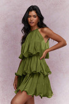 Halter Sleeveless Tiered Ruffle Vacation Dress