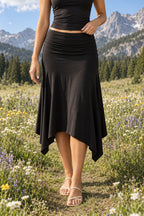 Chic Solid Ruffle Hem Midi Skirt