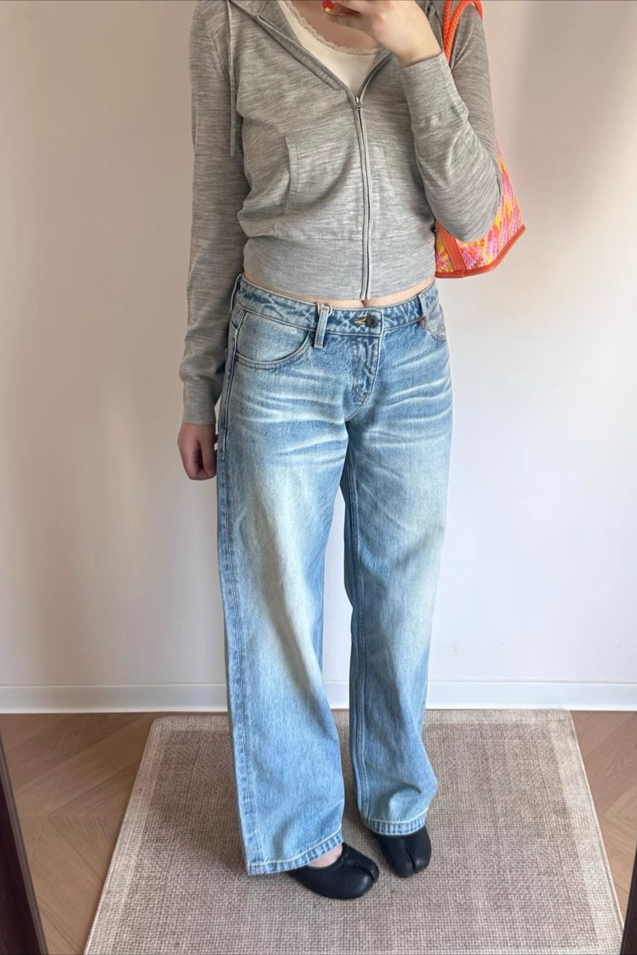 Vintage Heavy Washed Cotton Straight Mid Rise Jeans Secondary image