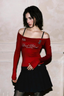 Badblood Retro Off Shoulder Letter Embroidery  Crop Top