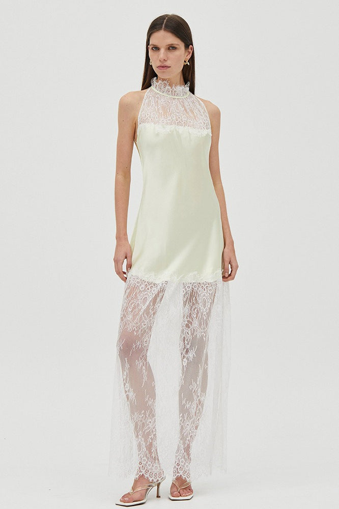 Round Neck Sheer Spliced Solid Elegant Lace Dress Main image