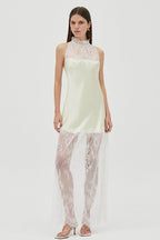 Round Neck Sheer Spliced Solid Elegant Lace Dress