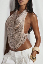 Backless Fringe Panel Cami Crop Top