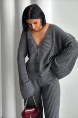 Solid Color Knit Sweater Pants Knit Set