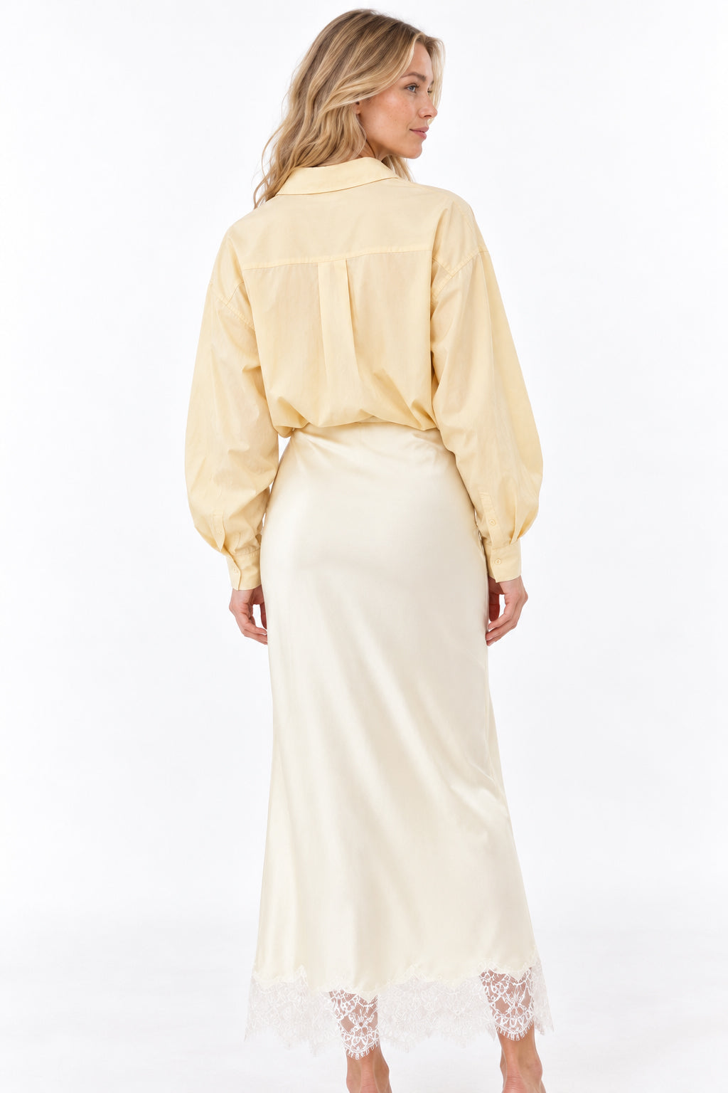 Lace-Trim Straight Maxi Skirt