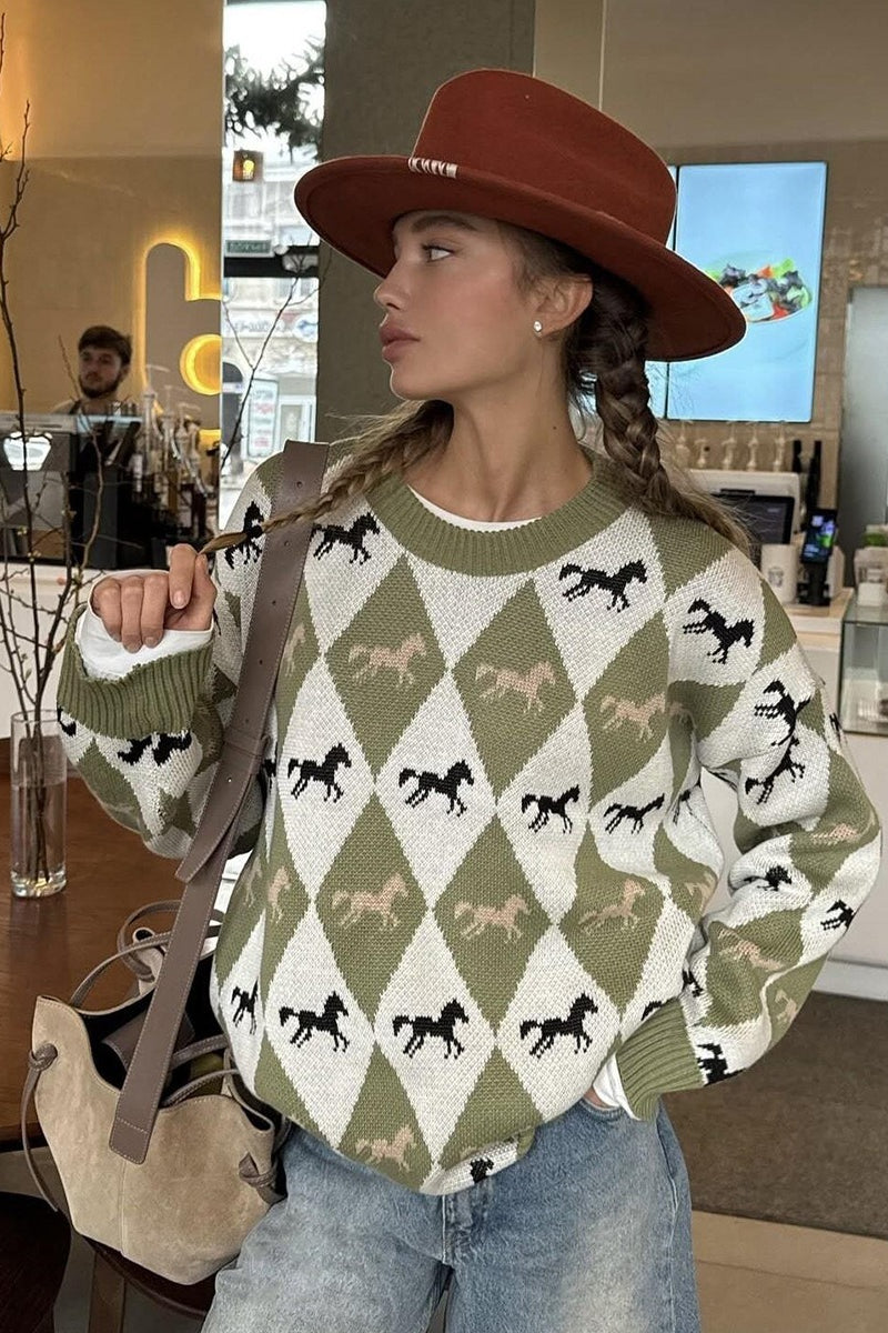 Casual Horse Graphic Pullover Sweater Secondary image
