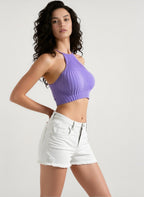 Knit Tie Backless Halter Crop Top
