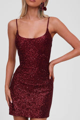 Y2K Spaghetti Strap Bodycon Mini Sequin Dress