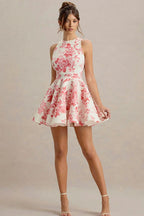 High Waist Backless A-Line Mini Floral Dress