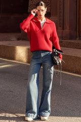 Polo Collar Knit Pullover Sweater