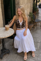 Sexy Plaid Lace Trim Halter Halter Top