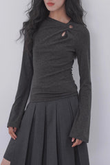 Sheer Panel Flare Knit Top