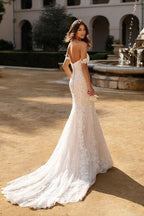 Vintage Off Shoulder A Line Wedding Dress