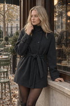 Fashion High Neck With Belt Woolen Overcoats