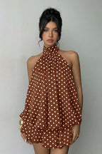 Polka Dot Halter Backless Lace-Up Flared Mini Dress