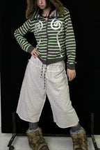 Green Striped Swirl Graphic Zip Hoodie