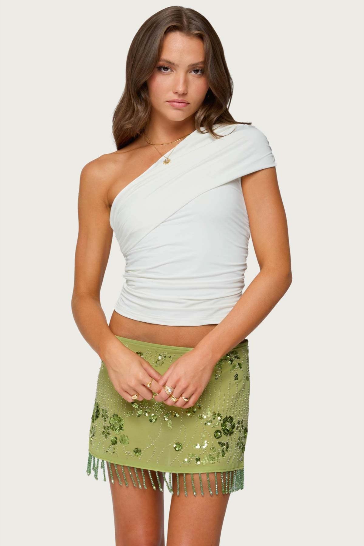 Sequin Floral Print High Waist Mini Skirt Main image