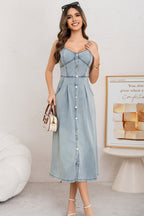 Washed Button Front Cami Denim Dress