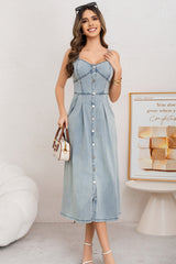 Washed Button Front Cami Denim Dress