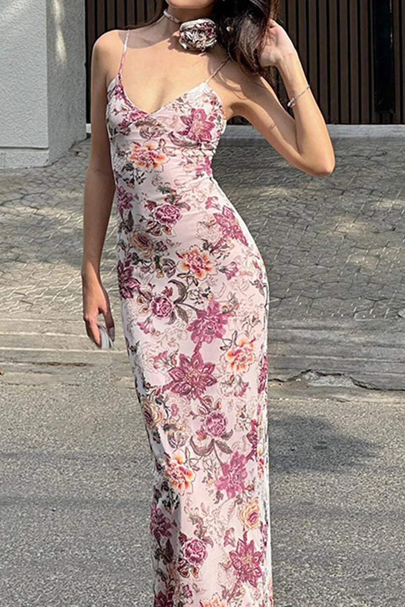 Backless V-Neck Maxi Floral Dress Secondary image