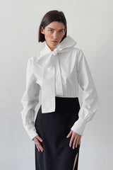 White Tie Collar Relaxed Blouse
