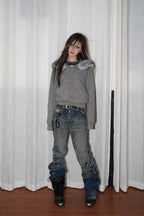 Gothic Rhinestone Fur Trim Zip Hoodie