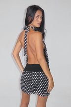 Polka Dot Chiffon Halter Mini Dress