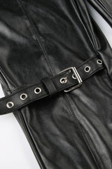 Gothic Eyelet Buckle Lace Panel Leather Flared Low Waist Pants