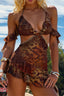 Animal Print Ruffle Sleeve Cutout Mini Dress