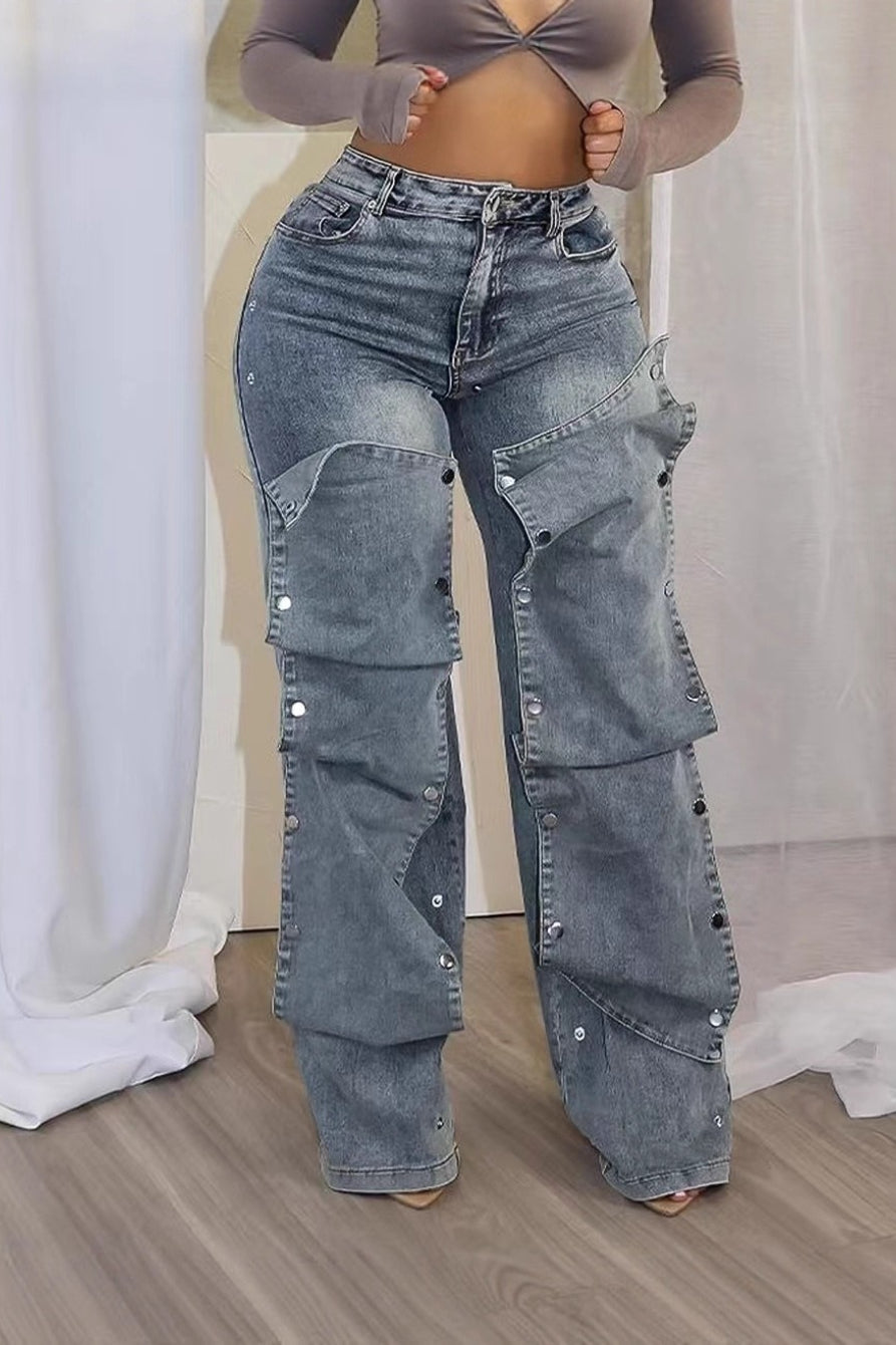 Detachable Snap High Waist Straight Jeans Secondary image