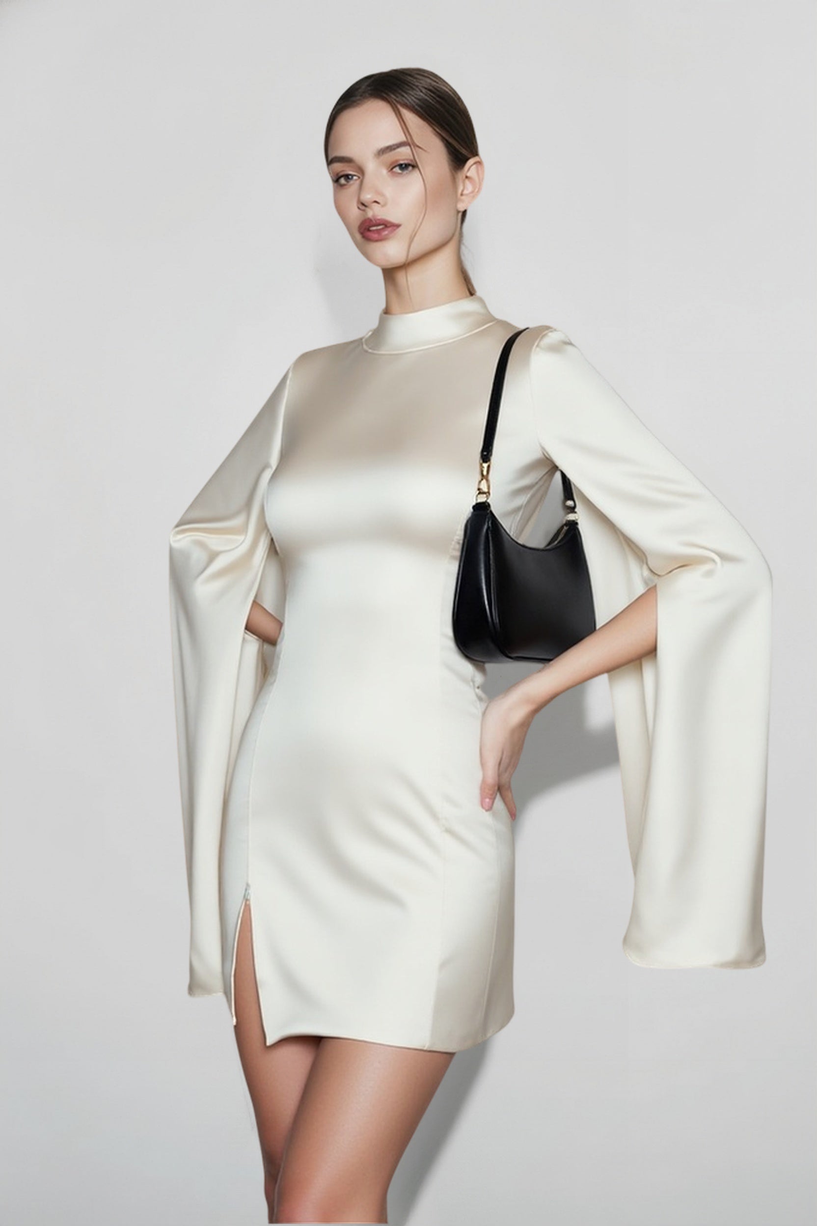 Cape Sleeve Satin Silk Dress Secondary image