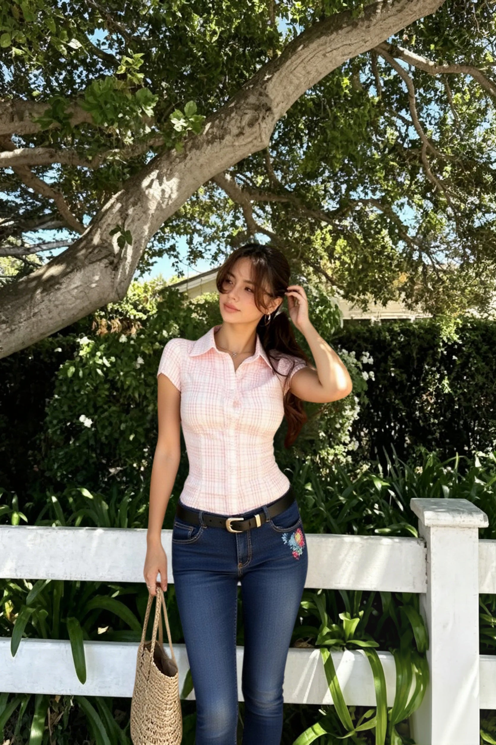 Plaid Button Front Fitted T-Shirt Secondary image