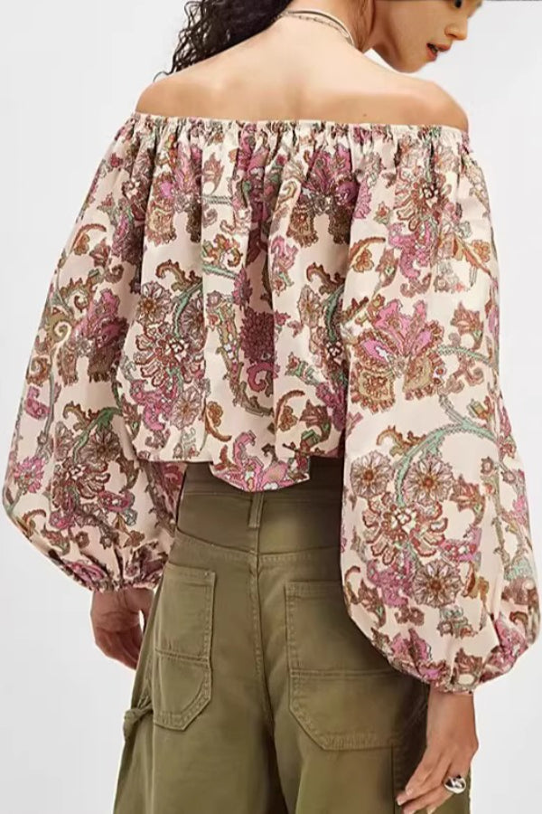 Chiffon Print Puff Sleeve Long Sleeve Top Secondary image