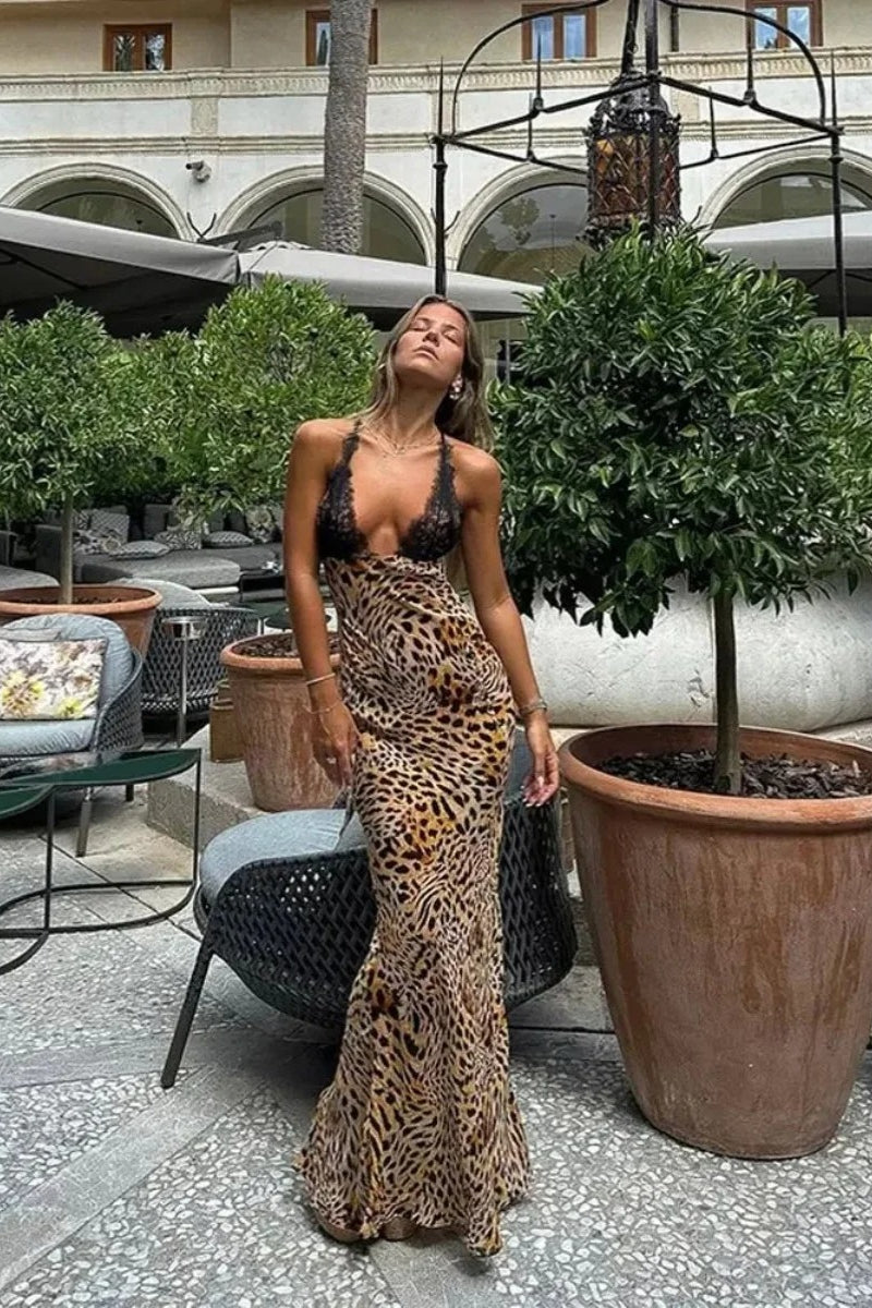 Leopard Print Lace Trimmed Maxi Dress Main image