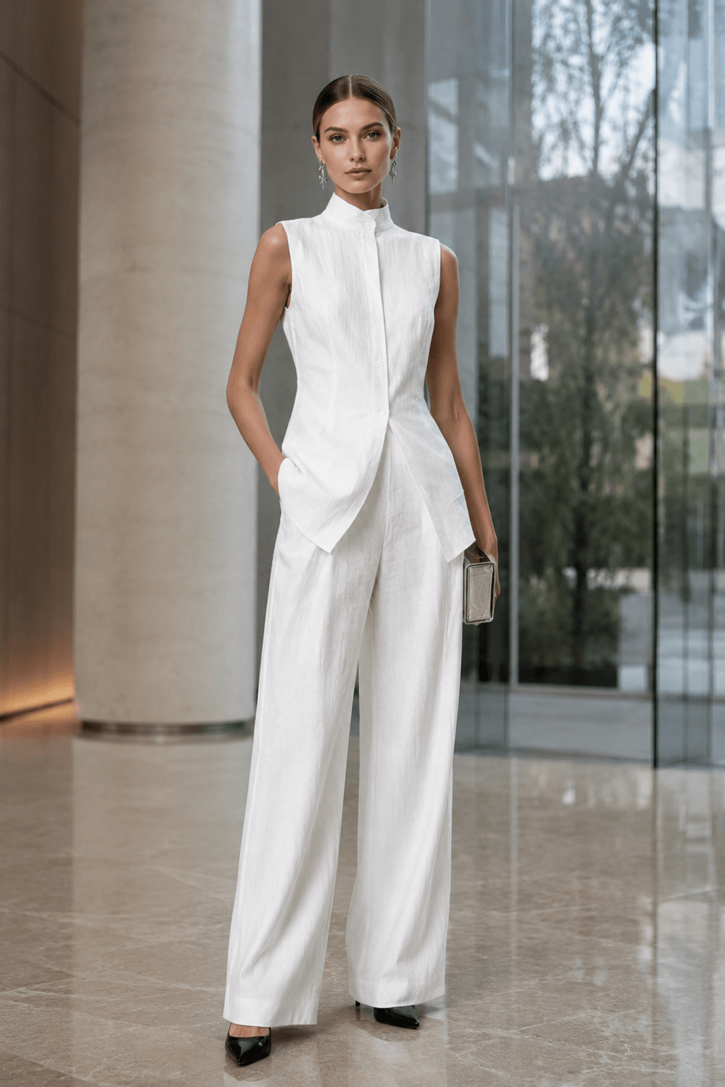 Drape Sleeveless Shirt Elegant Two Piece Work Set Main image