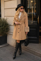 Fur Collar Belted Midi Trench Coat