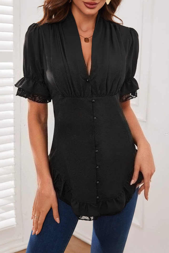 Steampunk Victorian Tie Front Short Sleeve Ladies Blouse Main image
